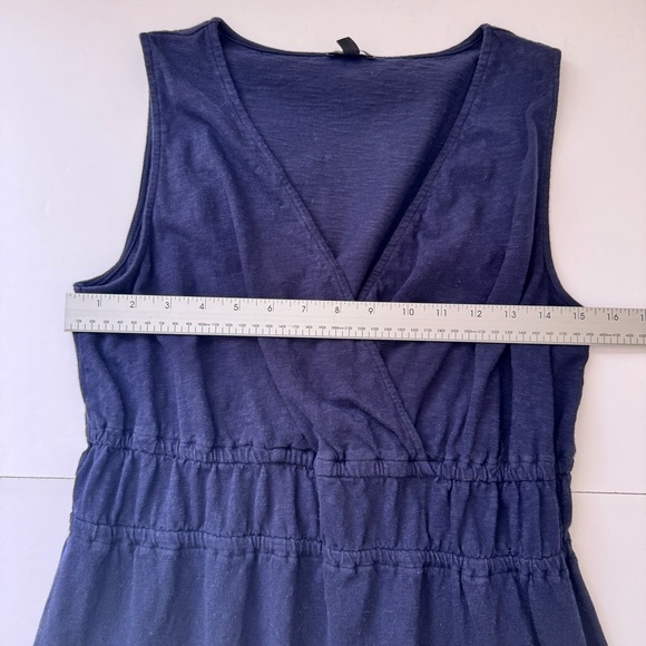 Talbots Dress Nantucket Slub Sleeveless Fit & Flare Blue Wrap Waist V Neck Sz M - Picture 7 of 14
